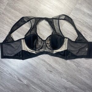 Victoria's Secret Very Sexy Bra Sz 34B Black Balconet Underwire Wide Strap EUC